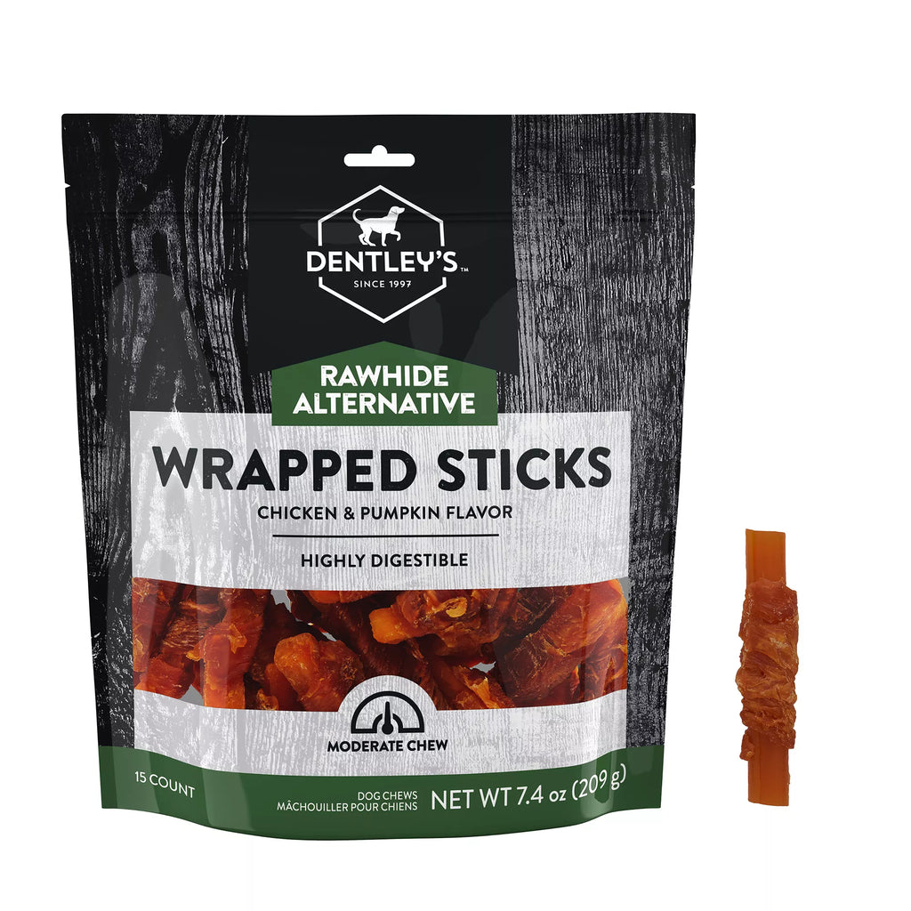 Dentley's Rawhide-Free Wrapped Mini Sticks Dog Treats - 15 Count
