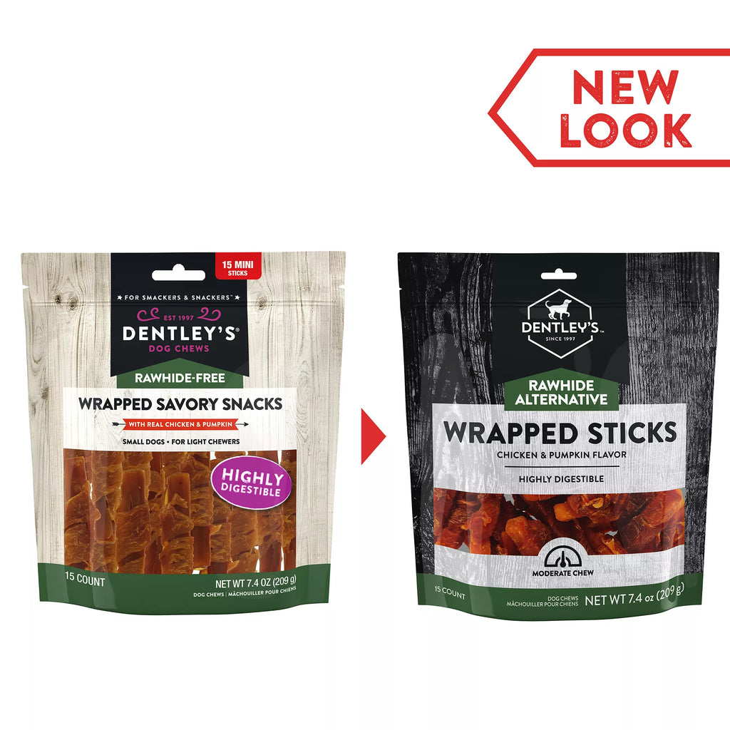 Dentley's Rawhide-Free Wrapped Mini Sticks Dog Treats - 15 Count