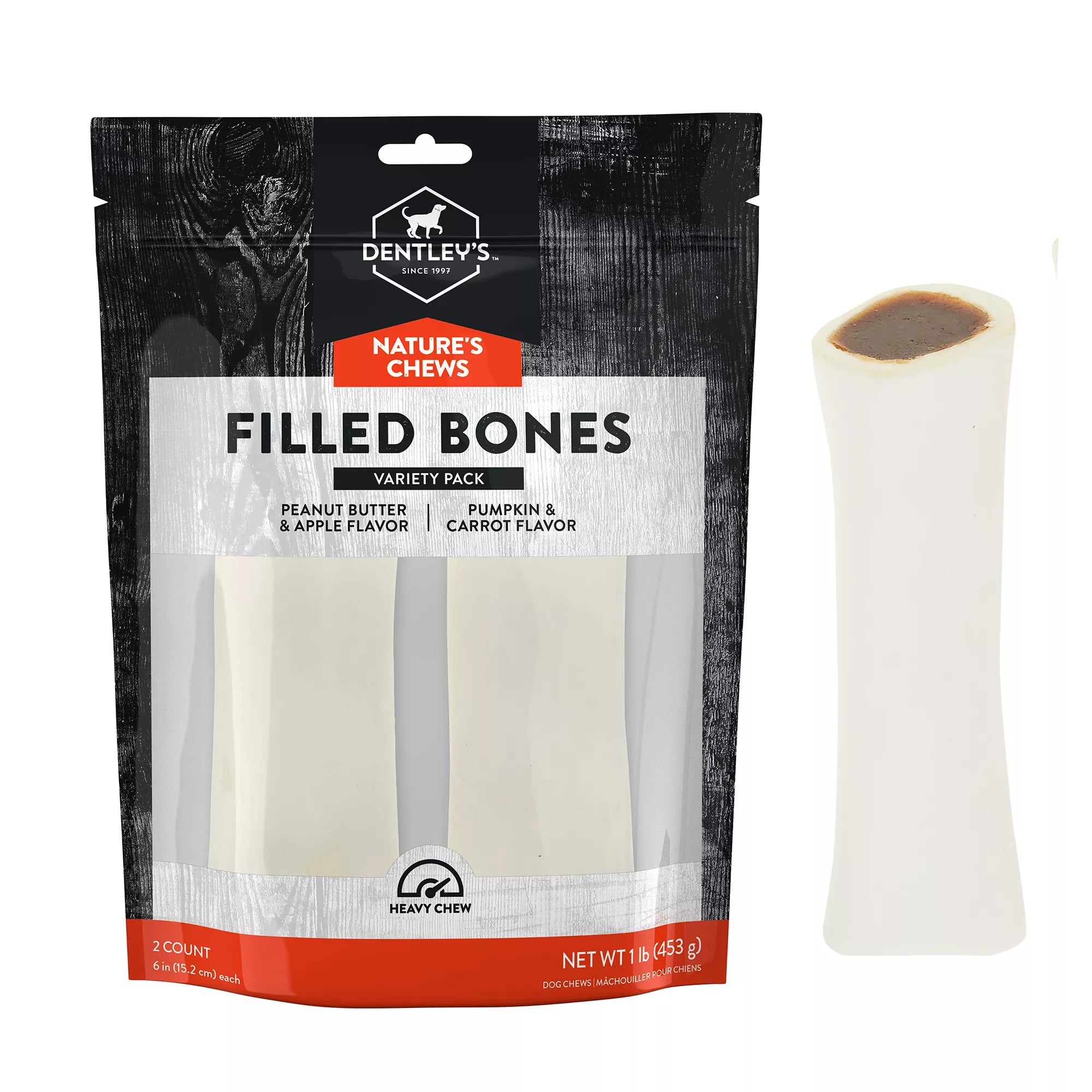 Dentley's Nature's Chews Large Filled Femur Bone Dog Chew - 2 Count