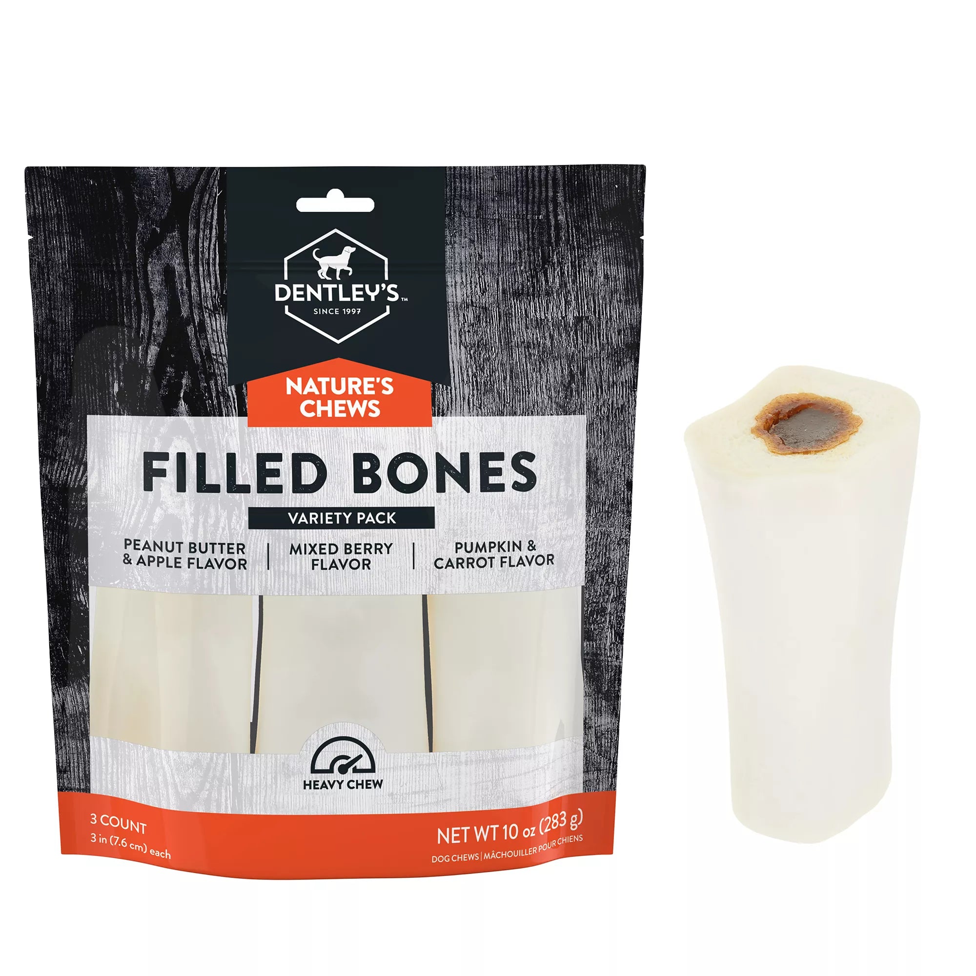 Dentley's Nature's Chews Small Filled Femur Bone Dog Chew - 3 Count