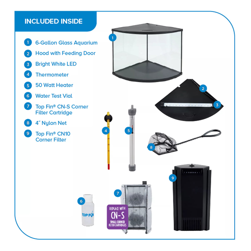 Top Fin Corner Tank Aquarium Starter Kit - 6 Gallon