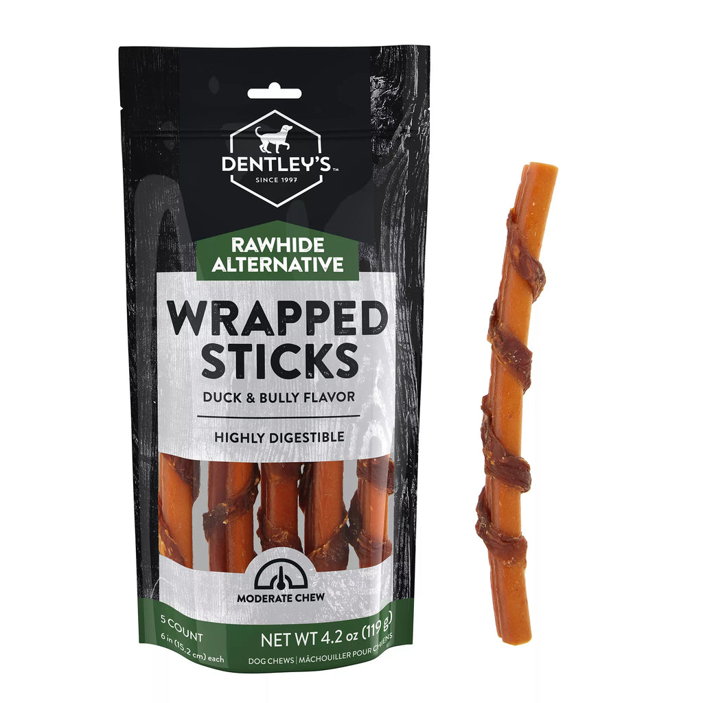 Dentley's Rawhide-Free 6" Duck Wrapped Bully Stick Dog Chew - Duck, 5 Count