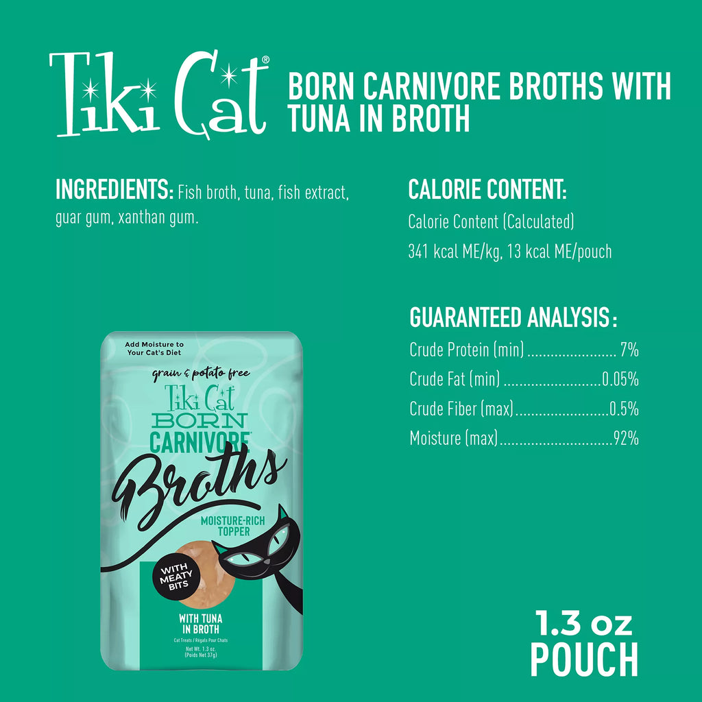 Tiki Cat Born Carnivore Broths Wet Cat Food Topper - Non-GMO, Grain-Free Pet Food, 1.3oz