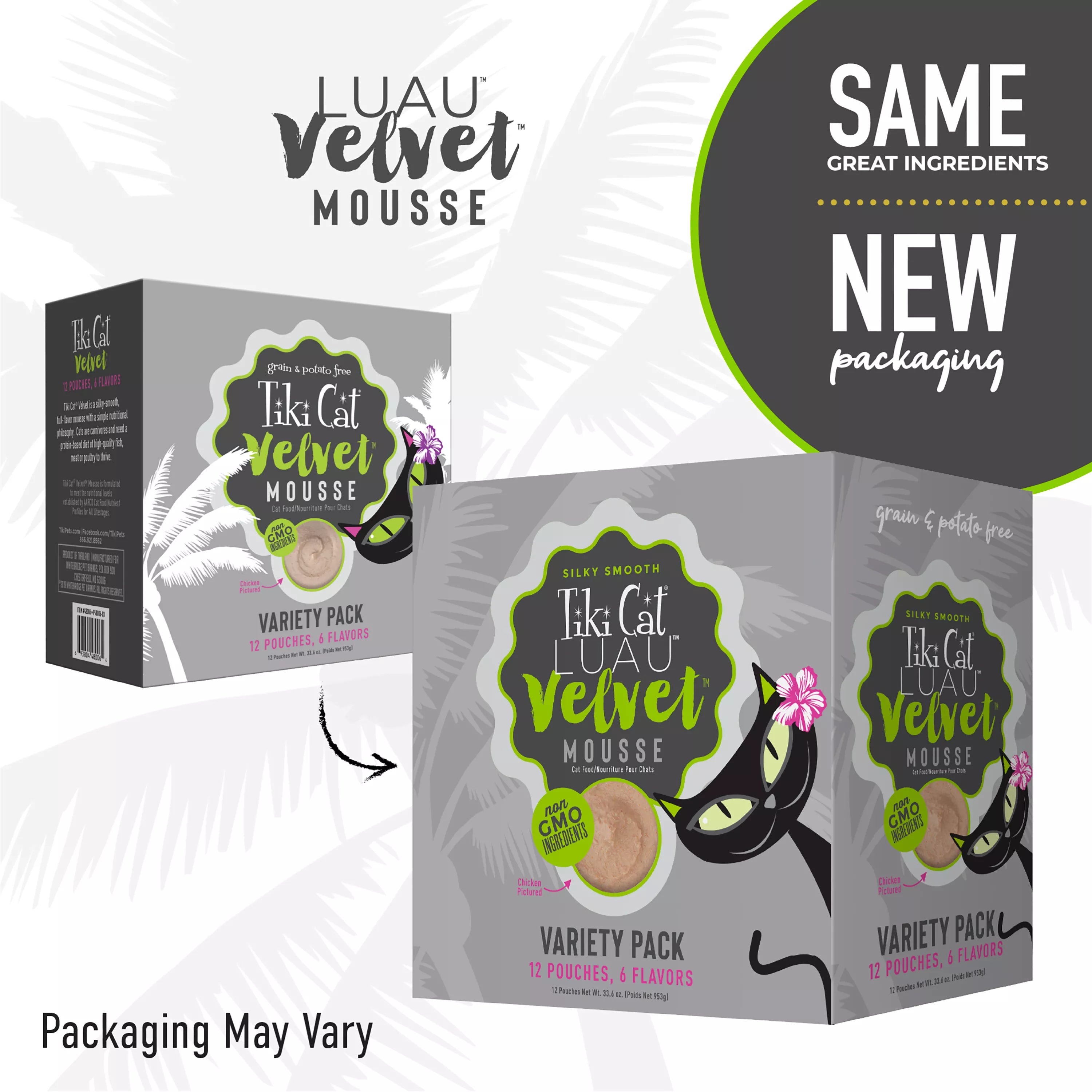 Tiki Cat Velvet Mousse Wet Cat Food - Non-GMO, Grain & Potato Free - Pet Food Variety Pack, 12ct