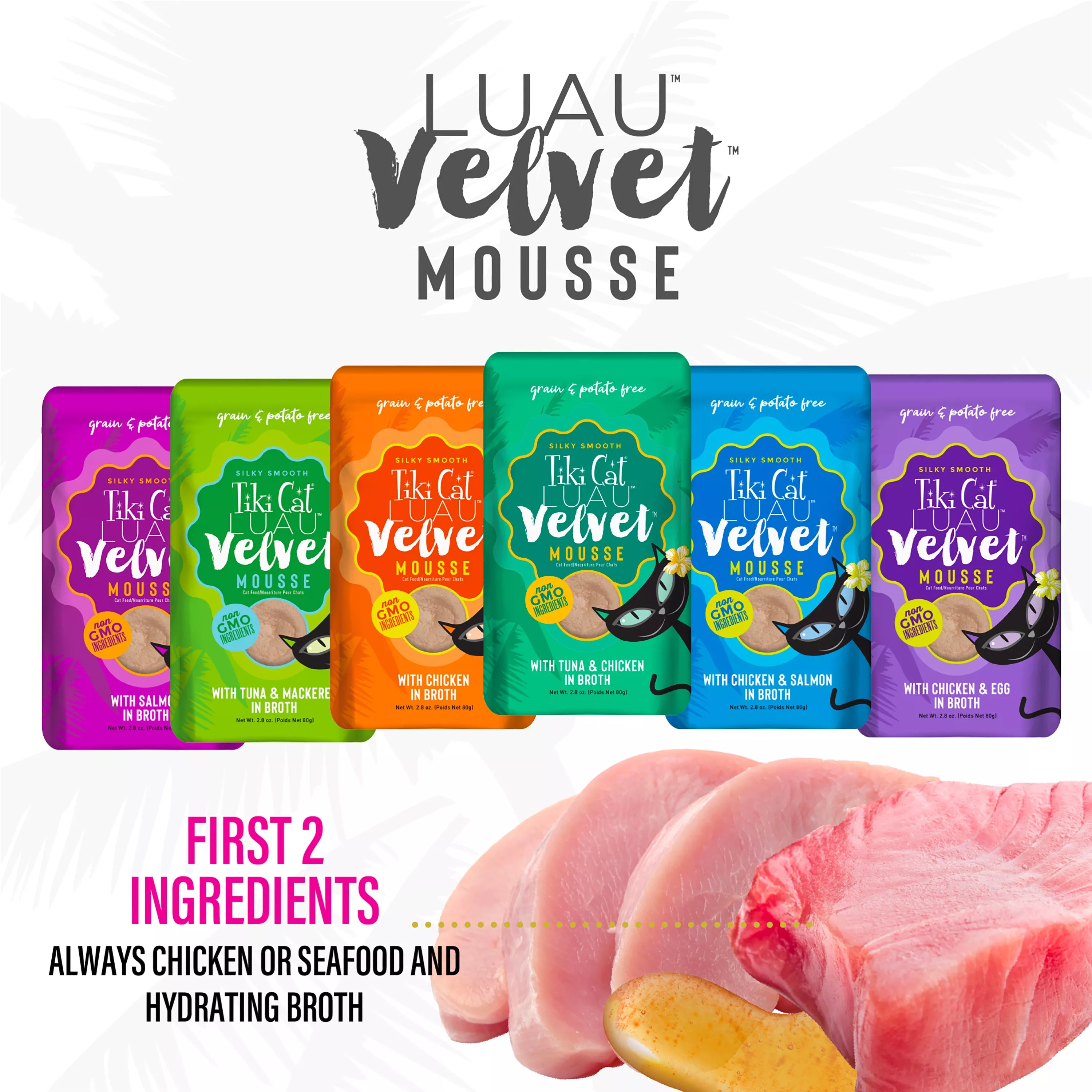 Tiki Cat Velvet Mousse Wet Cat Food - Non-GMO, Grain & Potato Free - Pet Food Variety Pack, 12ct