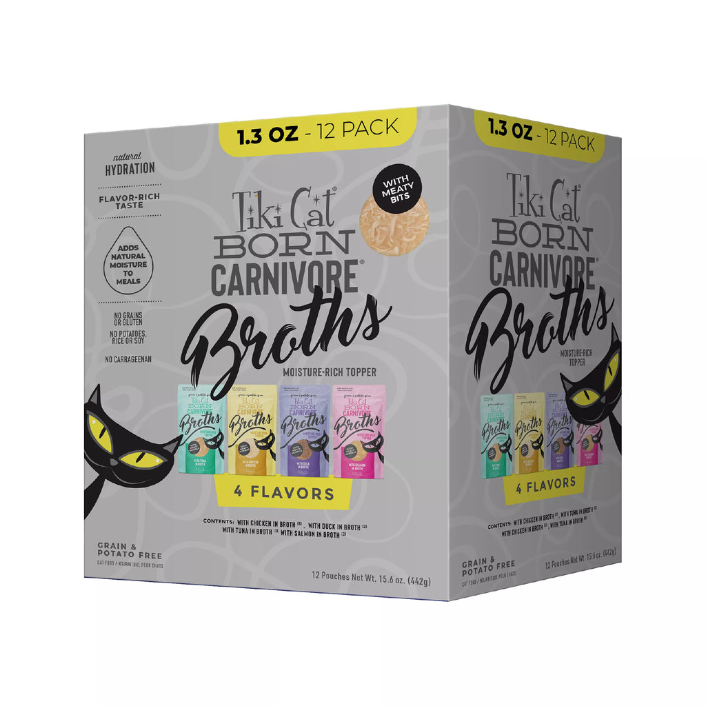 Tiki Cat Born Carnivore Broths Cat Food Topper - Non-GMO, Grain-Free Pet Food - Pet Food Variety Pack, 12ct