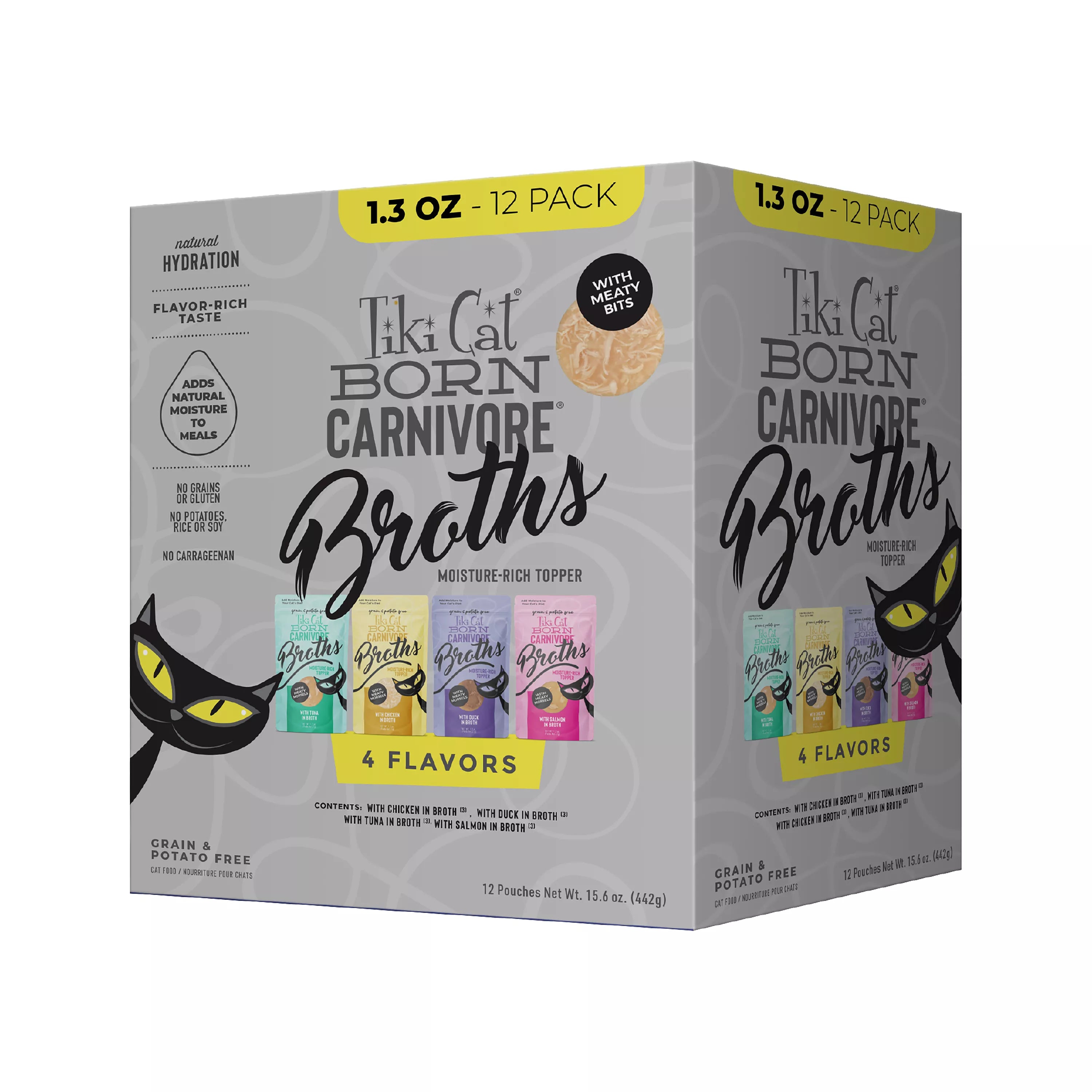 Tiki Cat Born Carnivore Broths Cat Food Topper - Non-GMO, Grain-Free Pet Food - Pet Food Variety Pack, 12ct