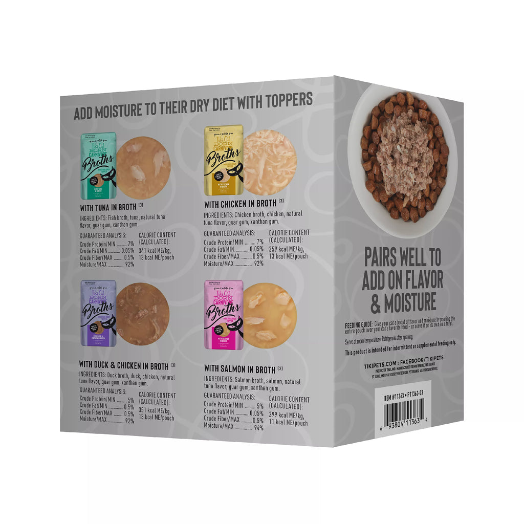 Tiki Cat Born Carnivore Broths Cat Food Topper - Non-GMO, Grain-Free Pet Food - Pet Food Variety Pack, 12ct