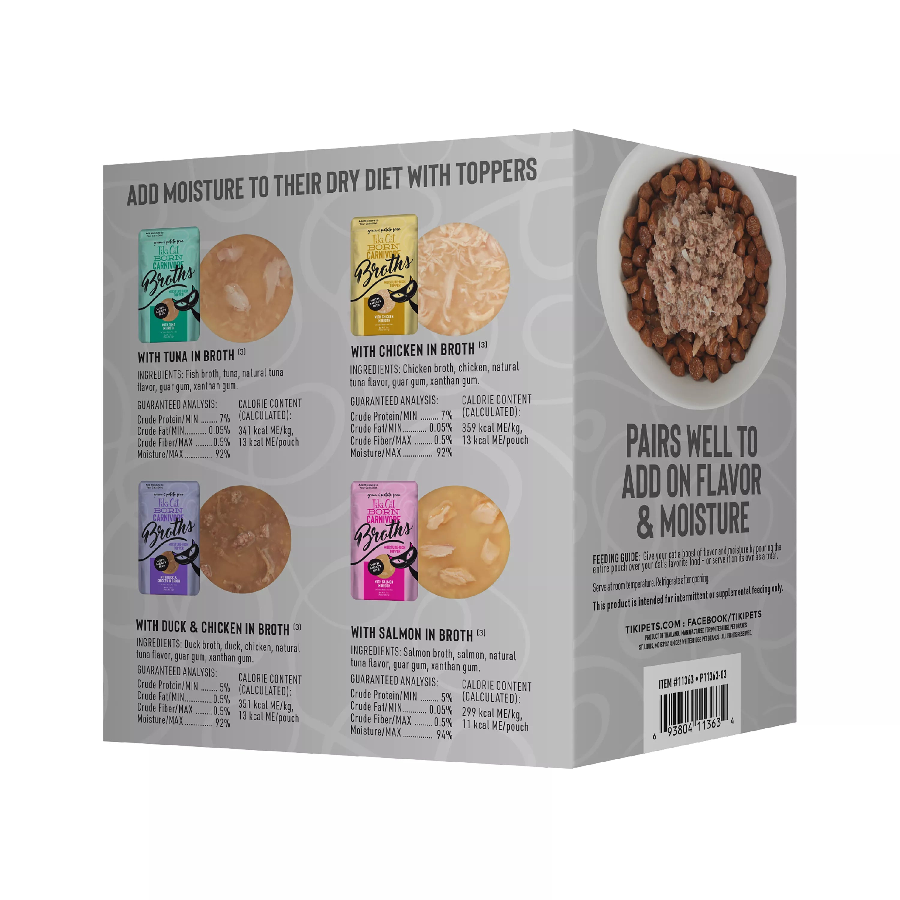 Tiki Cat Born Carnivore Broths Cat Food Topper - Non-GMO, Grain-Free Pet Food - Pet Food Variety Pack, 12ct