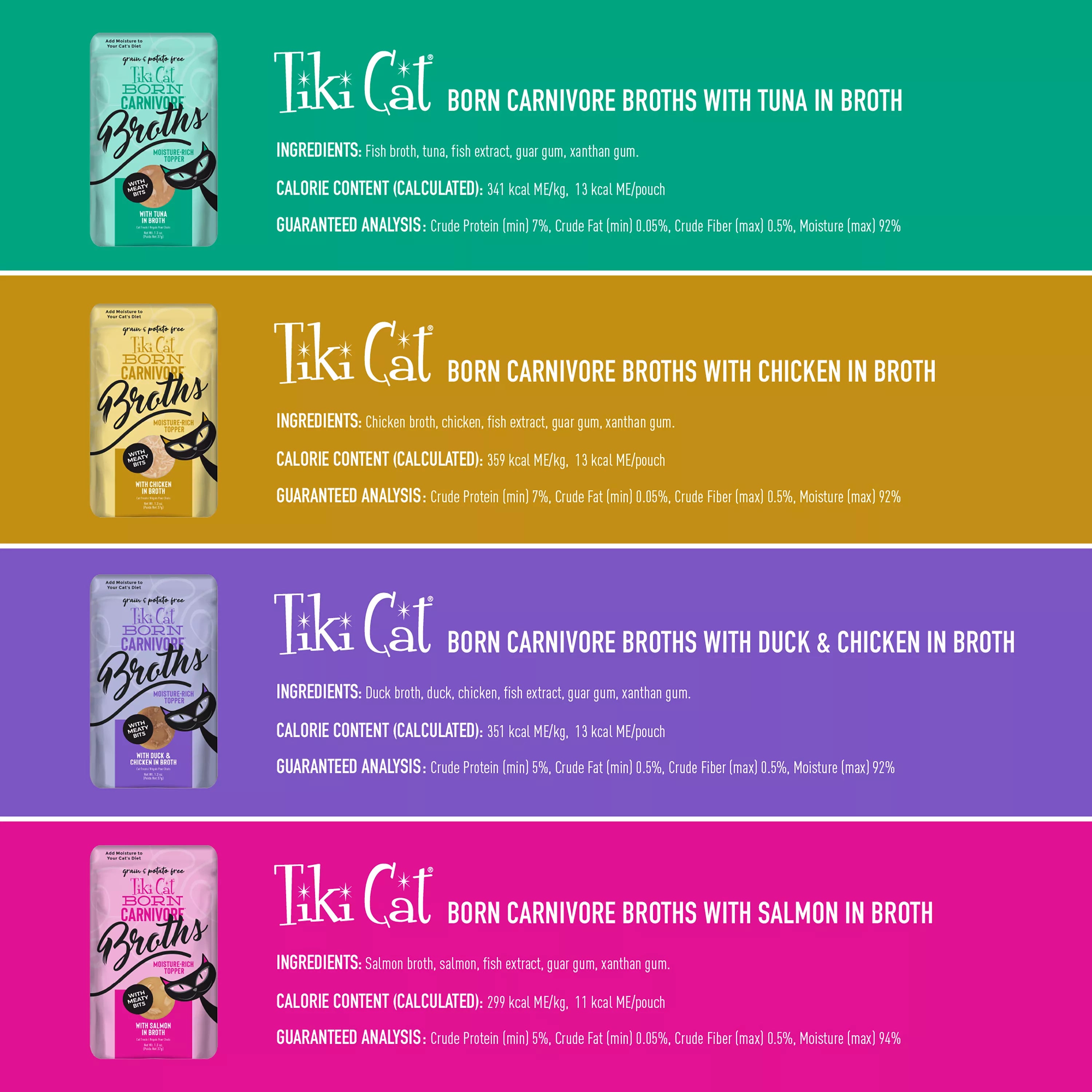 Tiki Cat Born Carnivore Broths Cat Food Topper - Non-GMO, Grain-Free Pet Food - Pet Food Variety Pack, 12ct