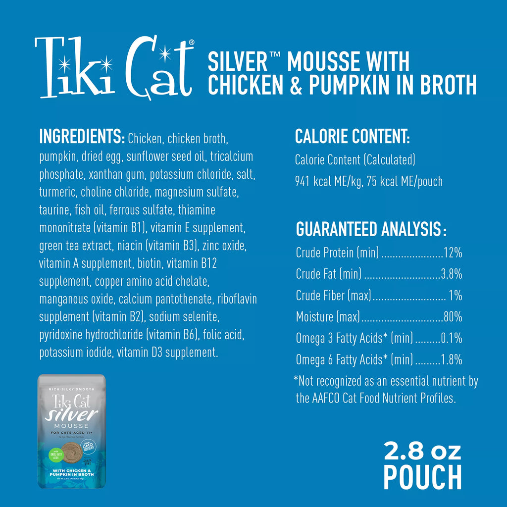 Tiki Cat Velvet Mousse Senior Cat Food - Non-GMO, Grain & Potato Free, Chicken, 2.8oz