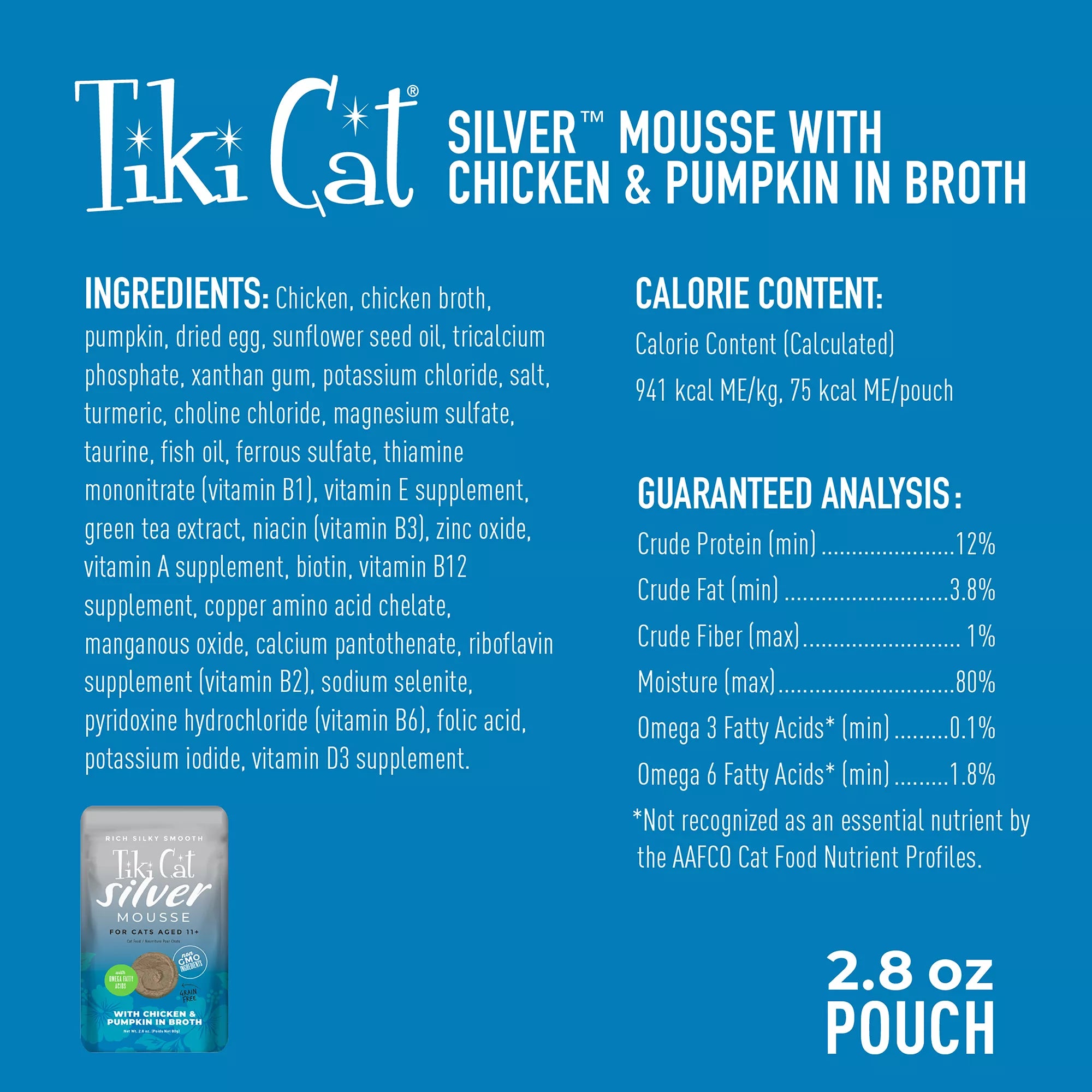 Tiki Cat Velvet Mousse Senior Cat Food - Non-GMO, Grain & Potato Free, Chicken, 2.8oz