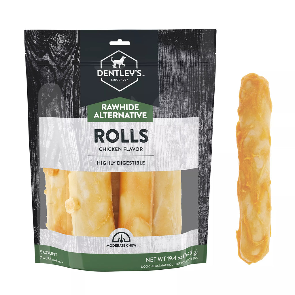 Dentley's Rawhide-Free 7" Retriever Rolls Dog Chew - Chicken, 5 Count