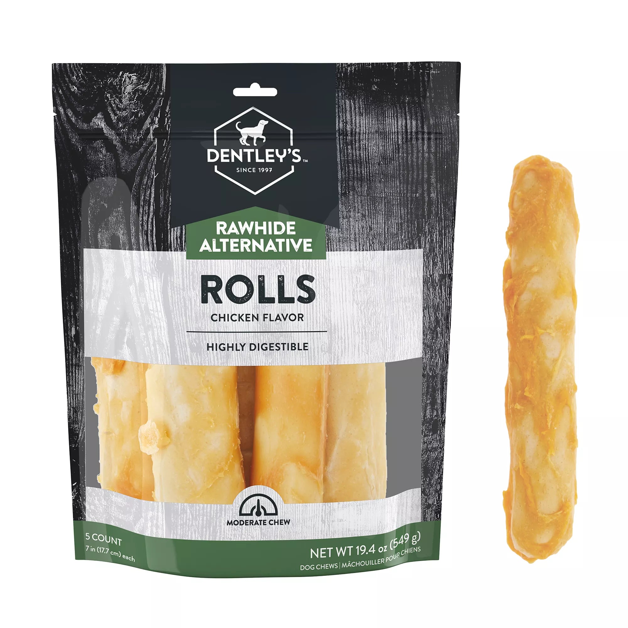 Dentley's Rawhide-Free 7" Retriever Rolls Dog Chew - Chicken, 5 Count
