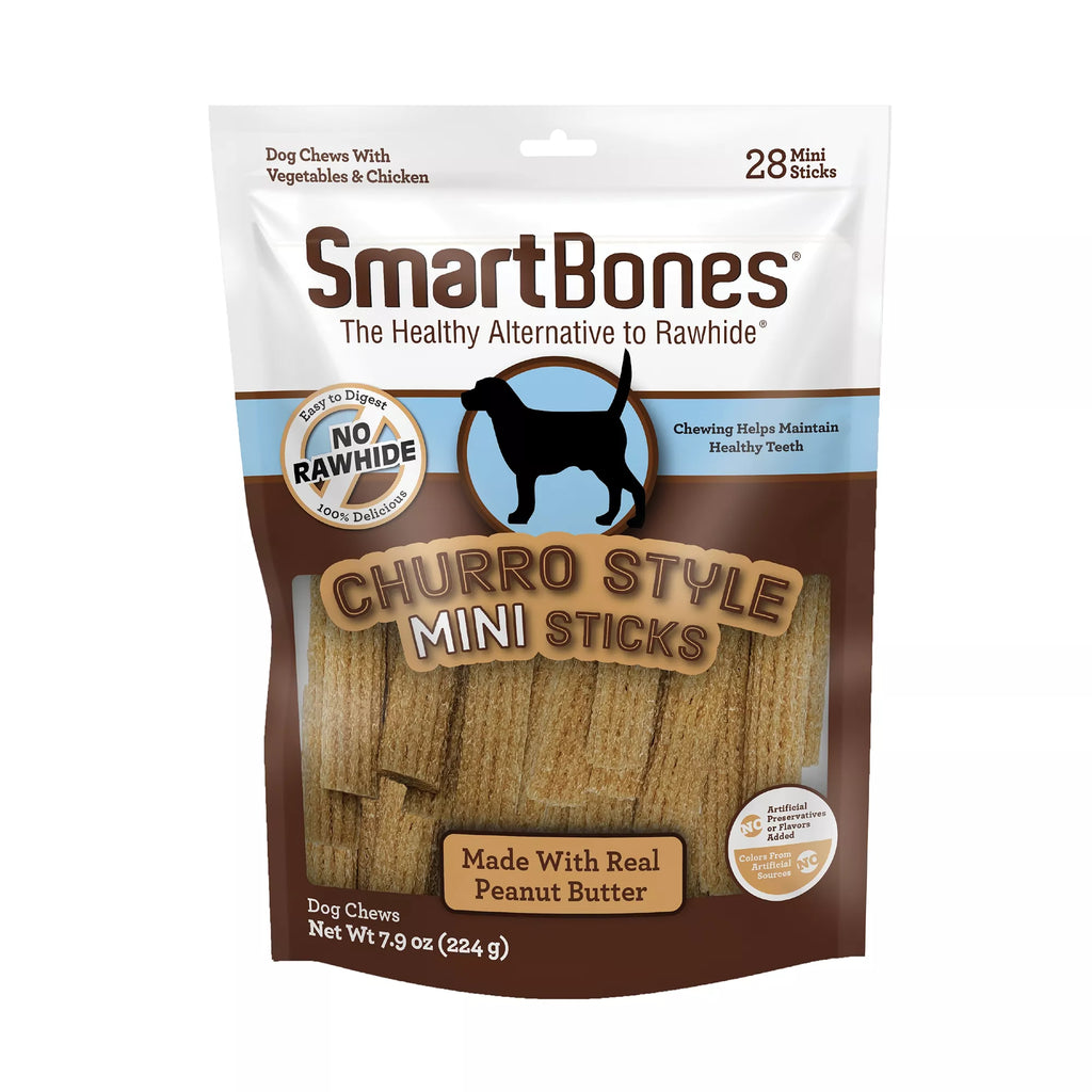 SmartBones Churro Style Mini Sticks Dog Treat - Peanut Butter