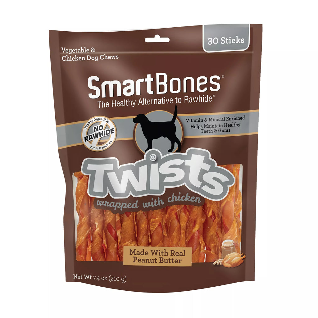 SmartBones Chicken Wrapped Twists Dog Treat - Peanut Butter