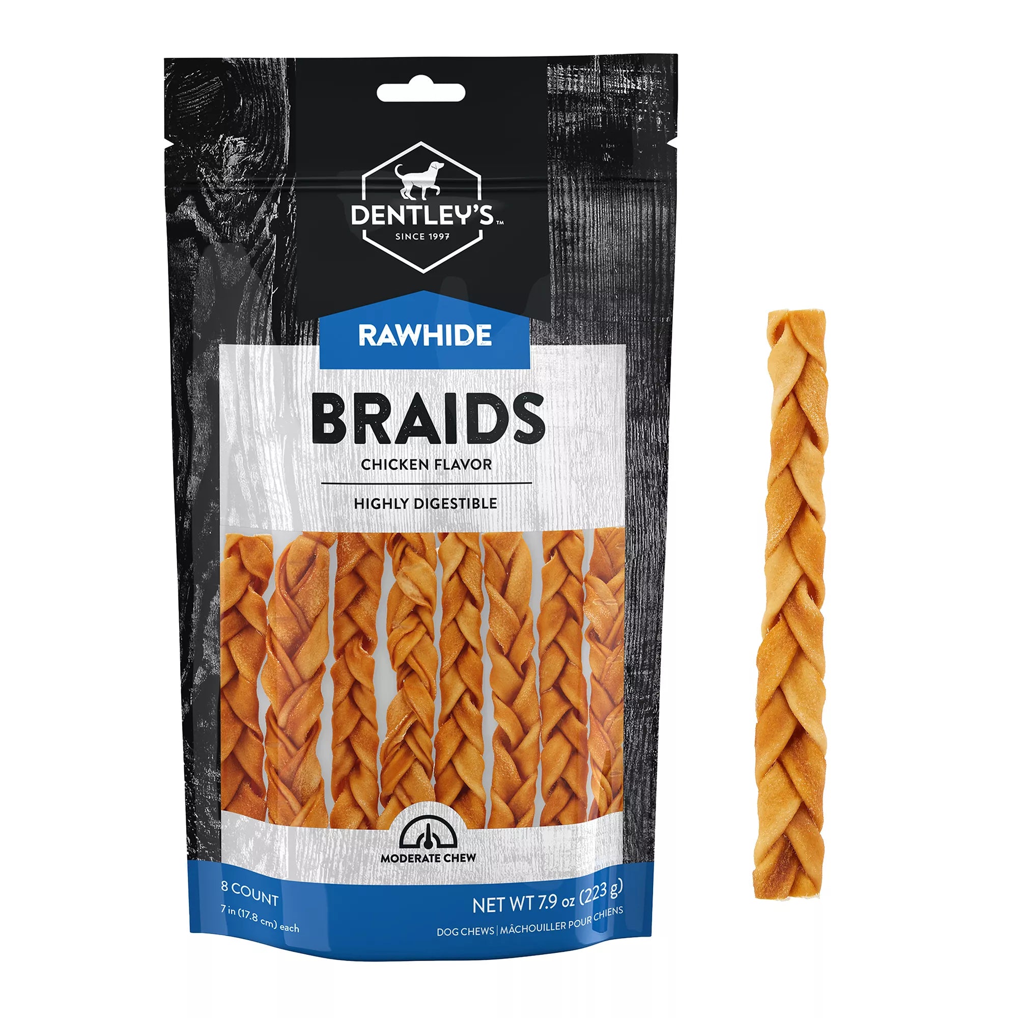 Dentley's Highly Digestable 7" Braids Dog Chew - Chicken