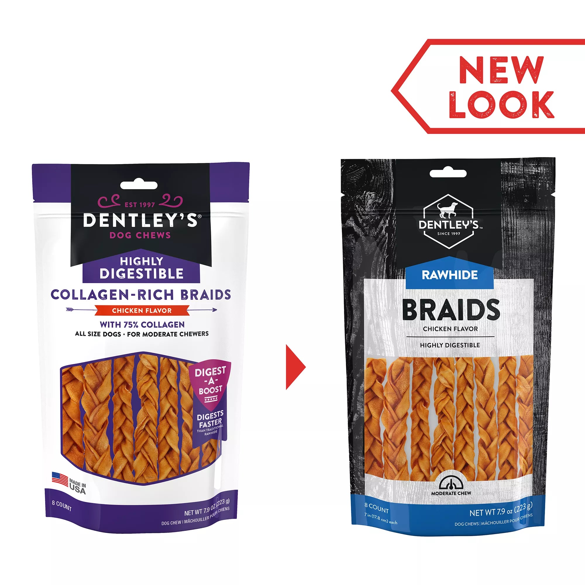 Dentley's Highly Digestable 7" Braids Dog Chew - Chicken