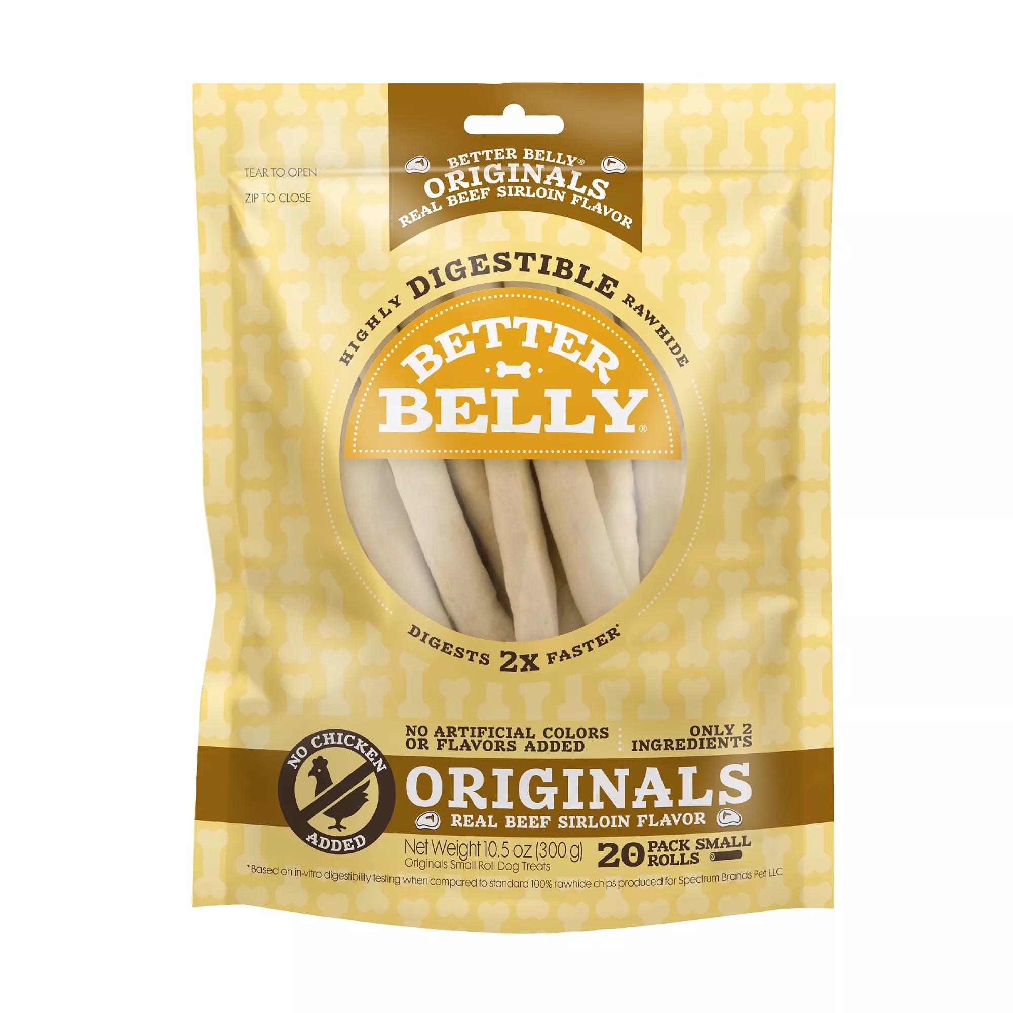 Better Belly Originals Rawhide Small Dog Treats - Real Beef Sirloin