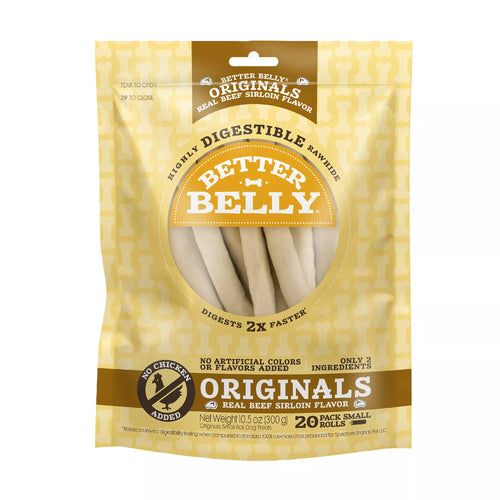 Better Belly Originals Rawhide Small Dog Treats - Real Beef Sirloin