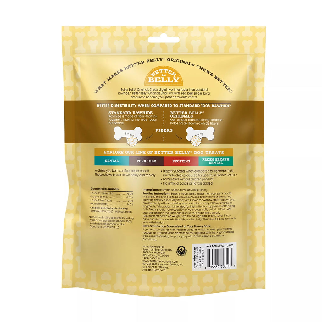 Better Belly Originals Rawhide Small Dog Treats - Real Beef Sirloin