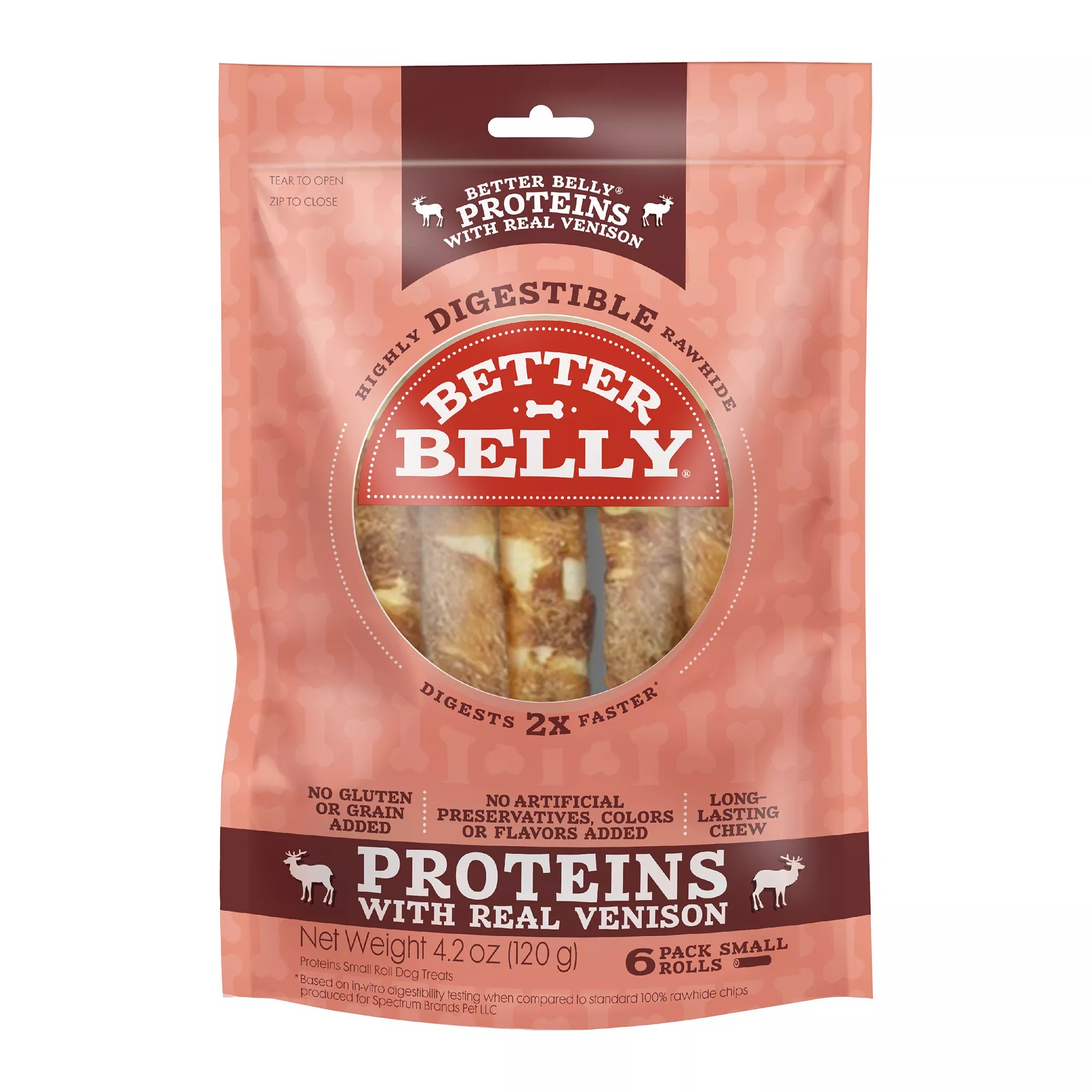 Better Belly Proteins Rawhide Small Dog Treats - Real Venison