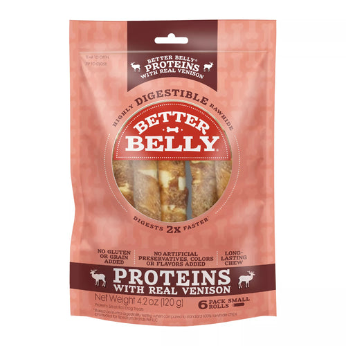 Better Belly Proteins Rawhide Small Dog Treats - Real Venison