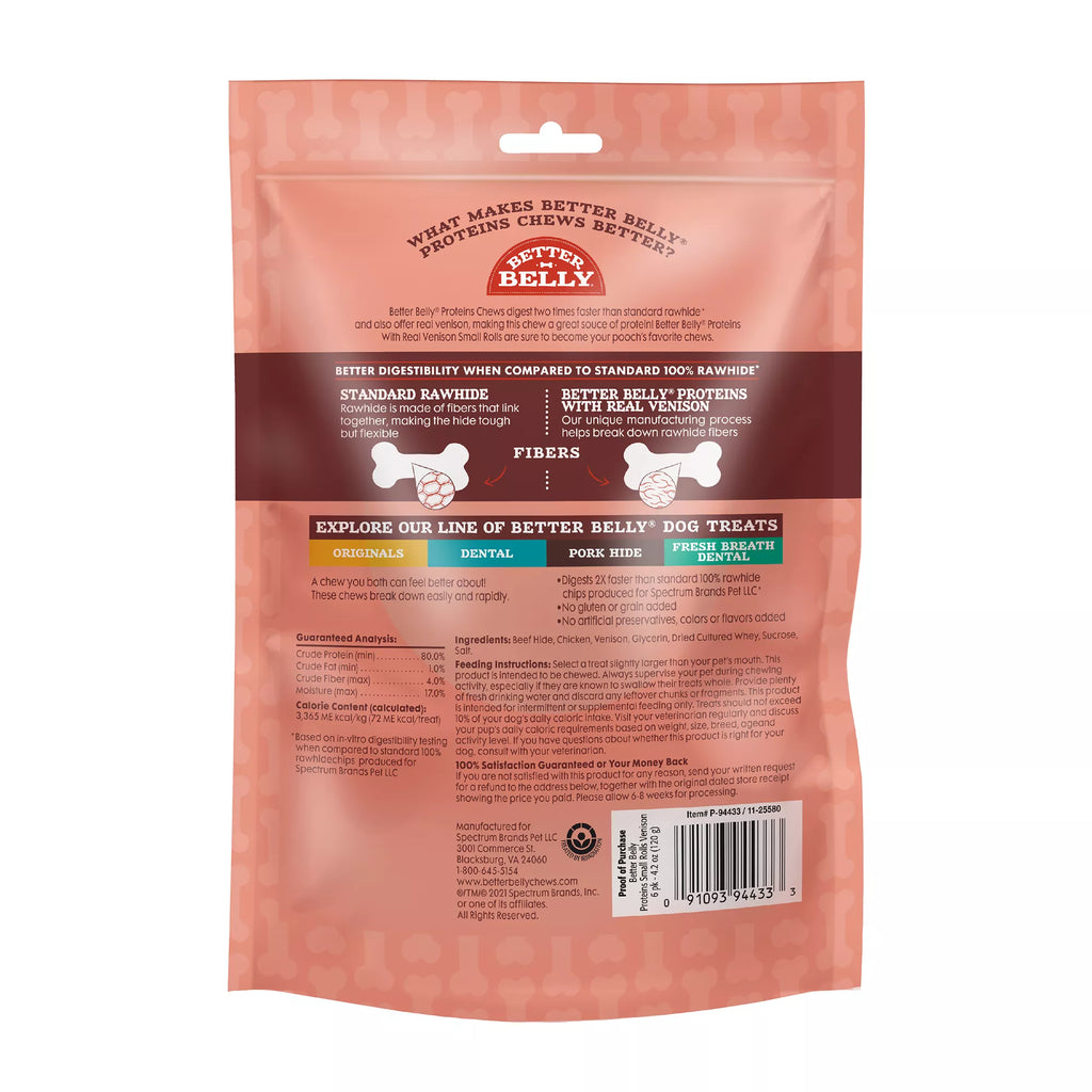 Better Belly Proteins Rawhide Small Dog Treats - Real Venison