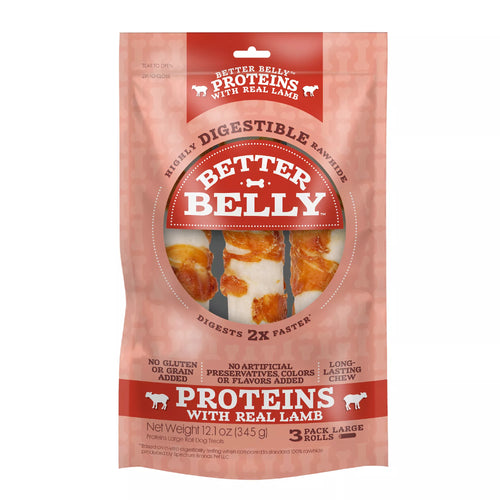 Better Belly Proteins Rawhide Large Dog Treats - Real Lamb