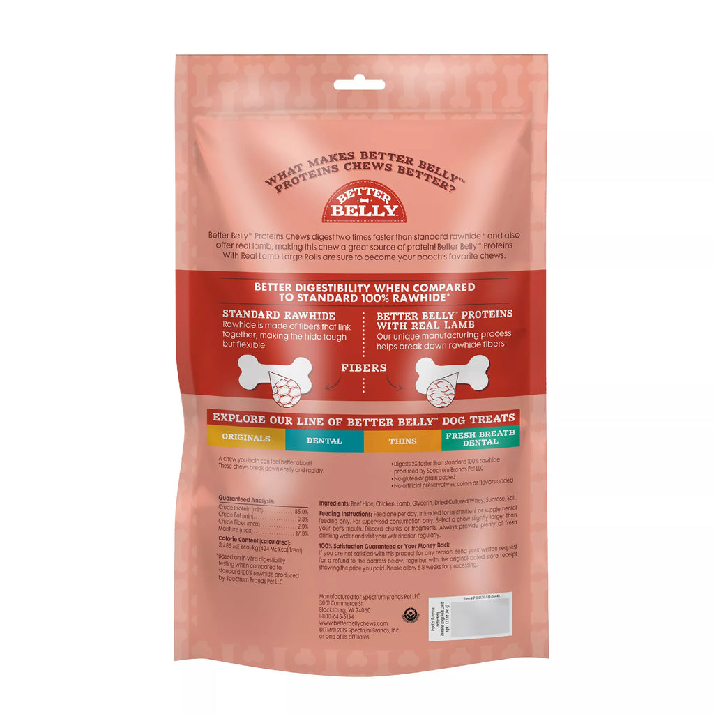 Better Belly Proteins Rawhide Large Dog Treats - Real Lamb