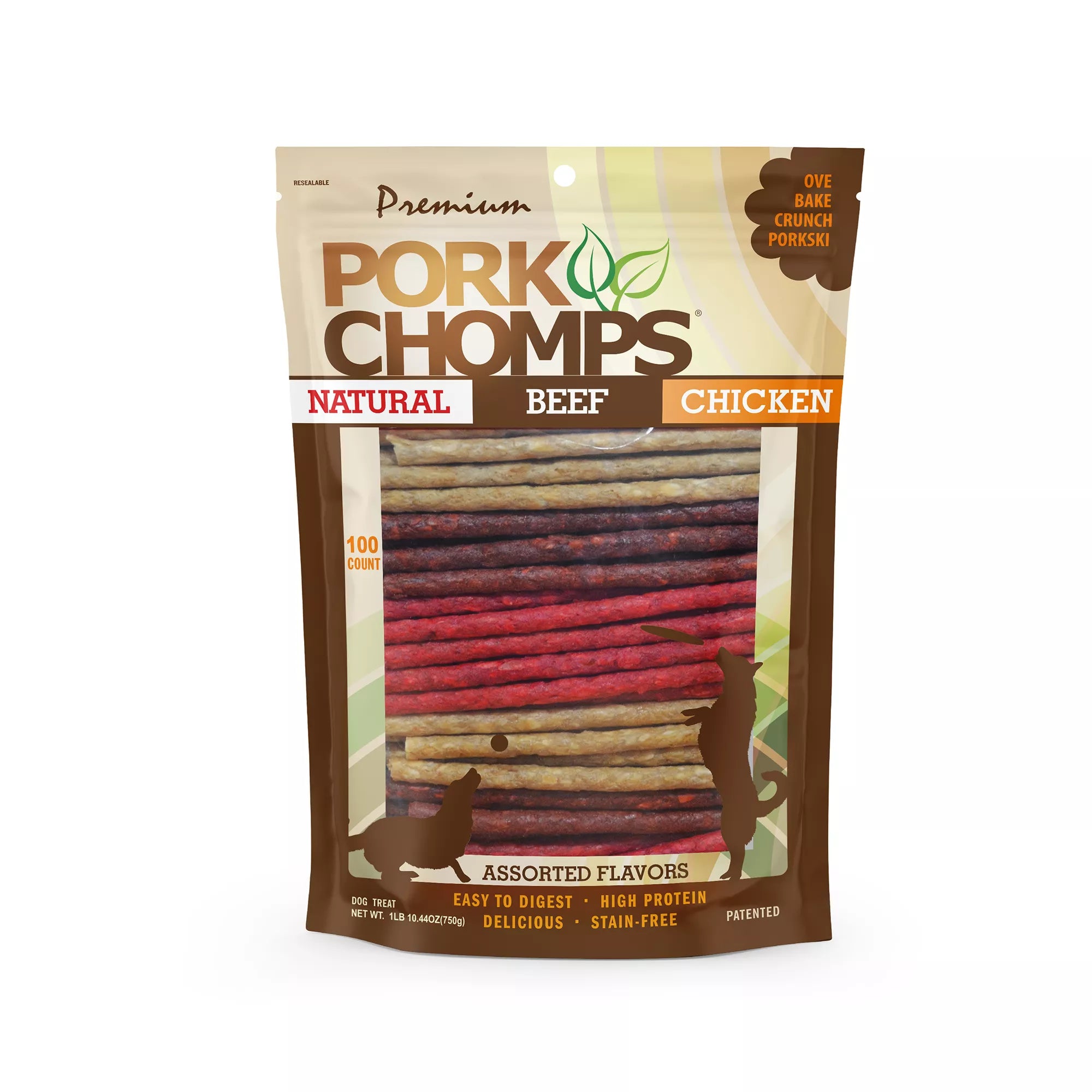 Pork Chomps Munchy Sticks Rawhide Free Dog Treat