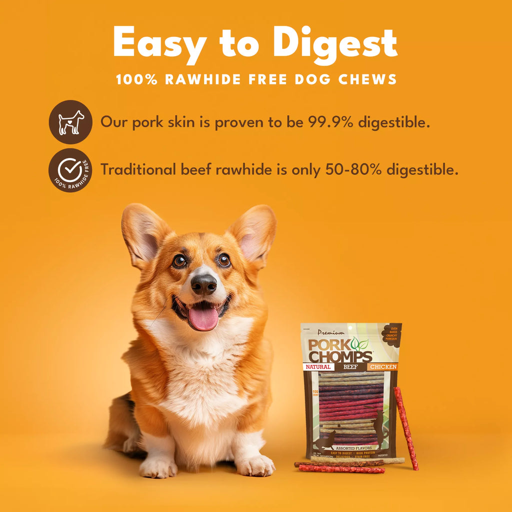 Pork Chomps Munchy Sticks Rawhide Free Dog Treat
