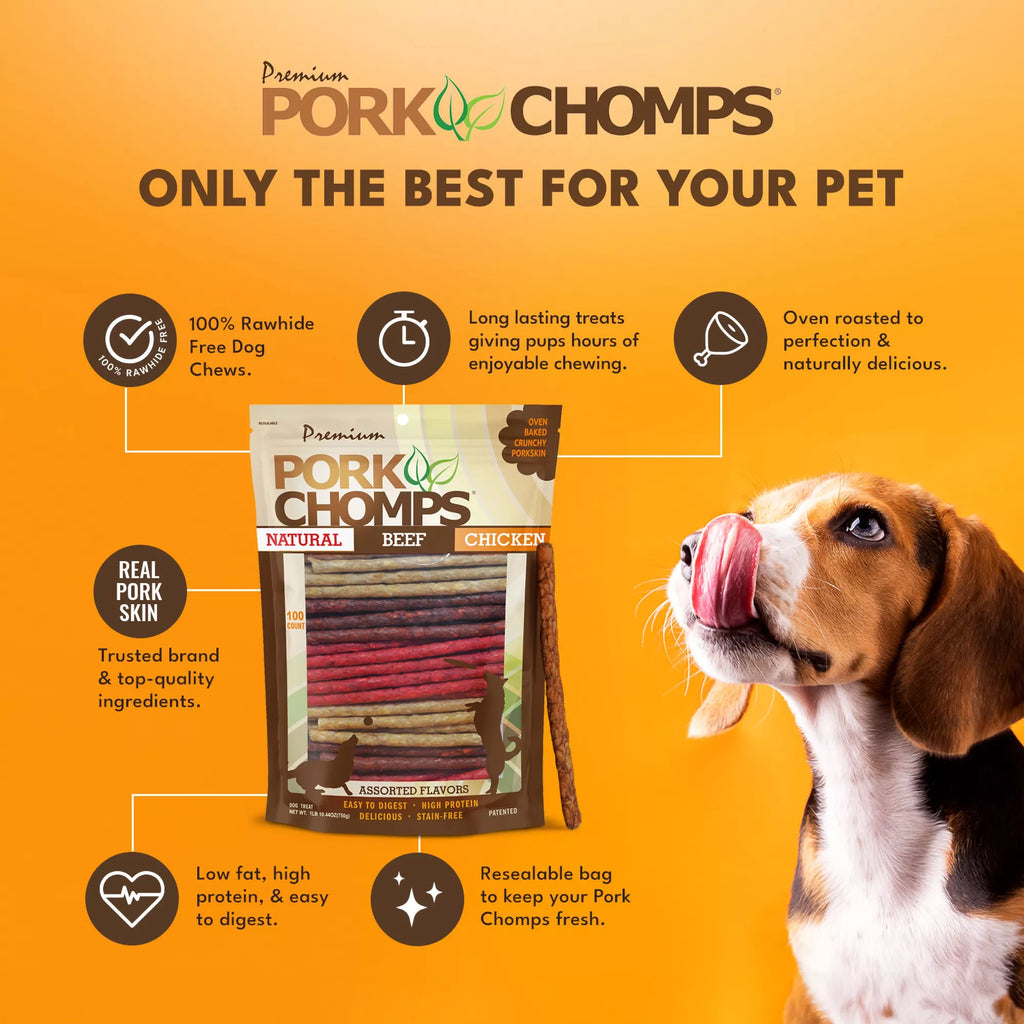 Pork Chomps Munchy Sticks Rawhide Free Dog Treat
