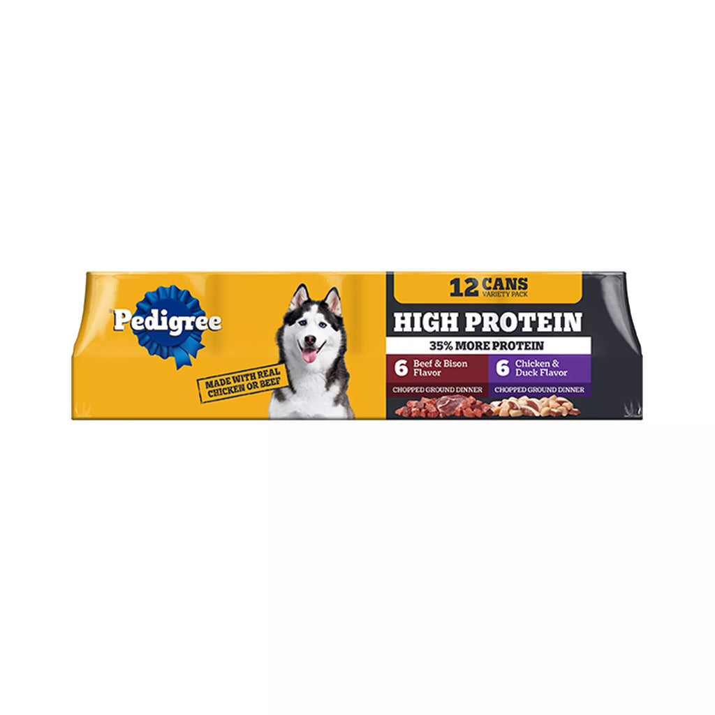 Pedigree High Protein All Life Stage Wet Dog Food - Chopped, 12 Count, Pet Food Variety Pack