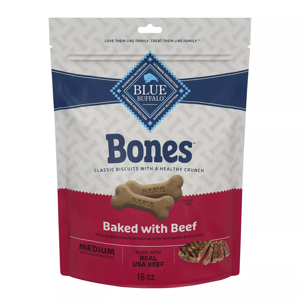 Blue Buffalo Bones Biscuits Medium All Life Stages Dog Treats - Beef, 16 oz