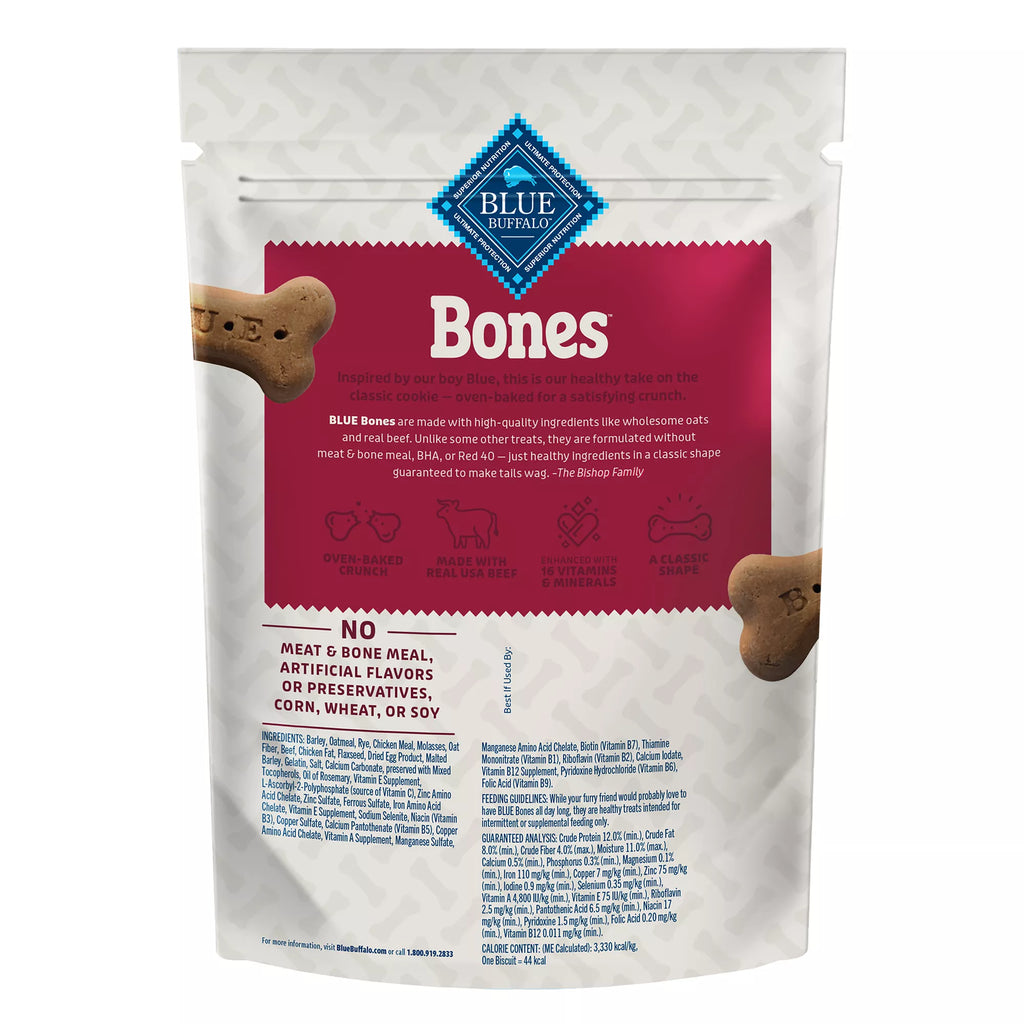 Blue Buffalo Bones Biscuits Medium All Life Stages Dog Treats - Beef, 16 oz