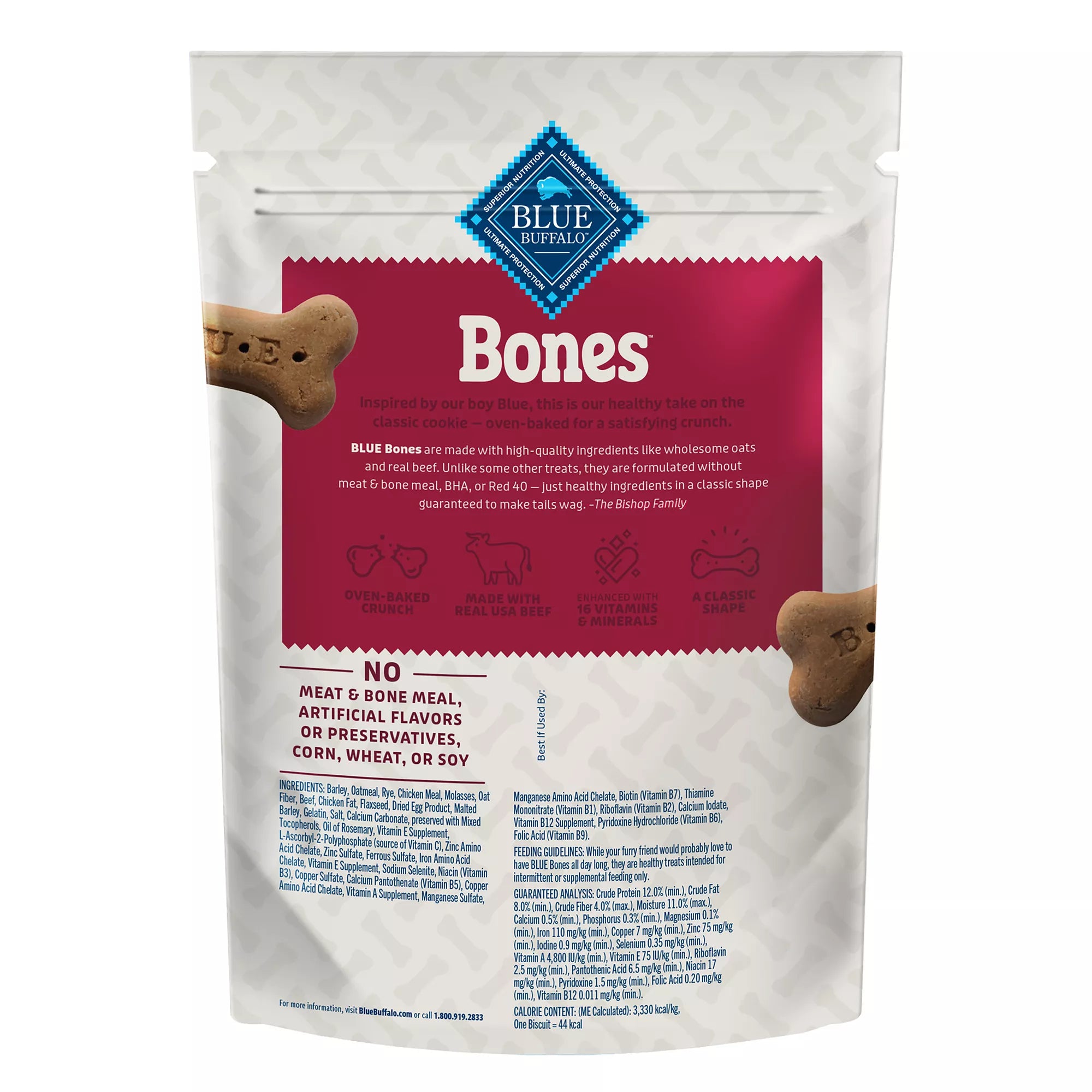 Blue Buffalo Bones Biscuits Medium All Life Stages Dog Treats - Beef, 16 oz