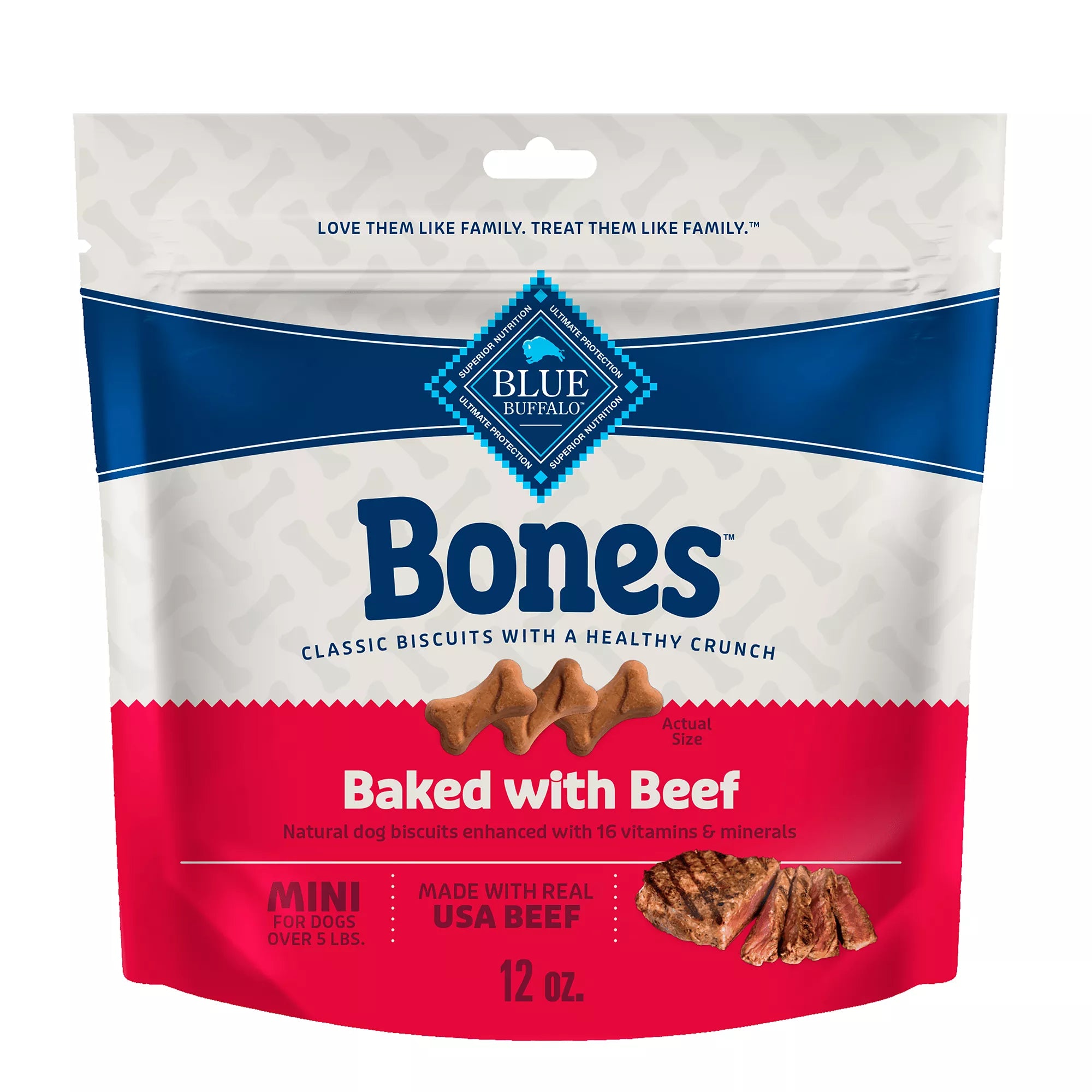 Blue Buffalo Bones Biscuits Mini All Life Stages Dog Treats - Beef, 12 oz