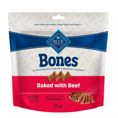 Blue Buffalo Bones Biscuits Mini All Life Stages Dog Treats - Beef, 12 oz