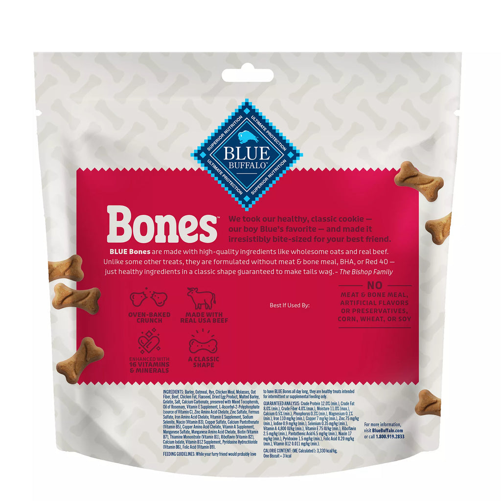 Blue Buffalo Bones Biscuits Mini All Life Stages Dog Treats - Beef, 12 oz