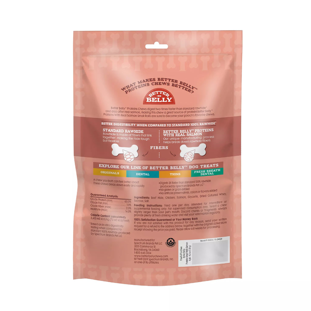 Better Belly Proteins Rawhide Small Dog Treats - Real Salmon