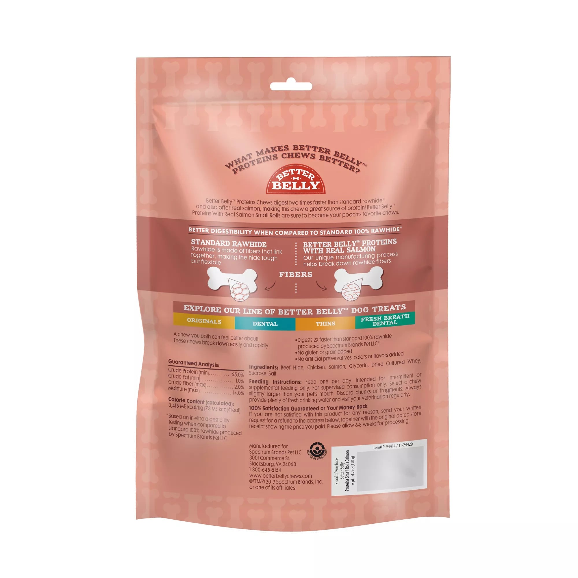 Better Belly Proteins Rawhide Small Dog Treats - Real Salmon