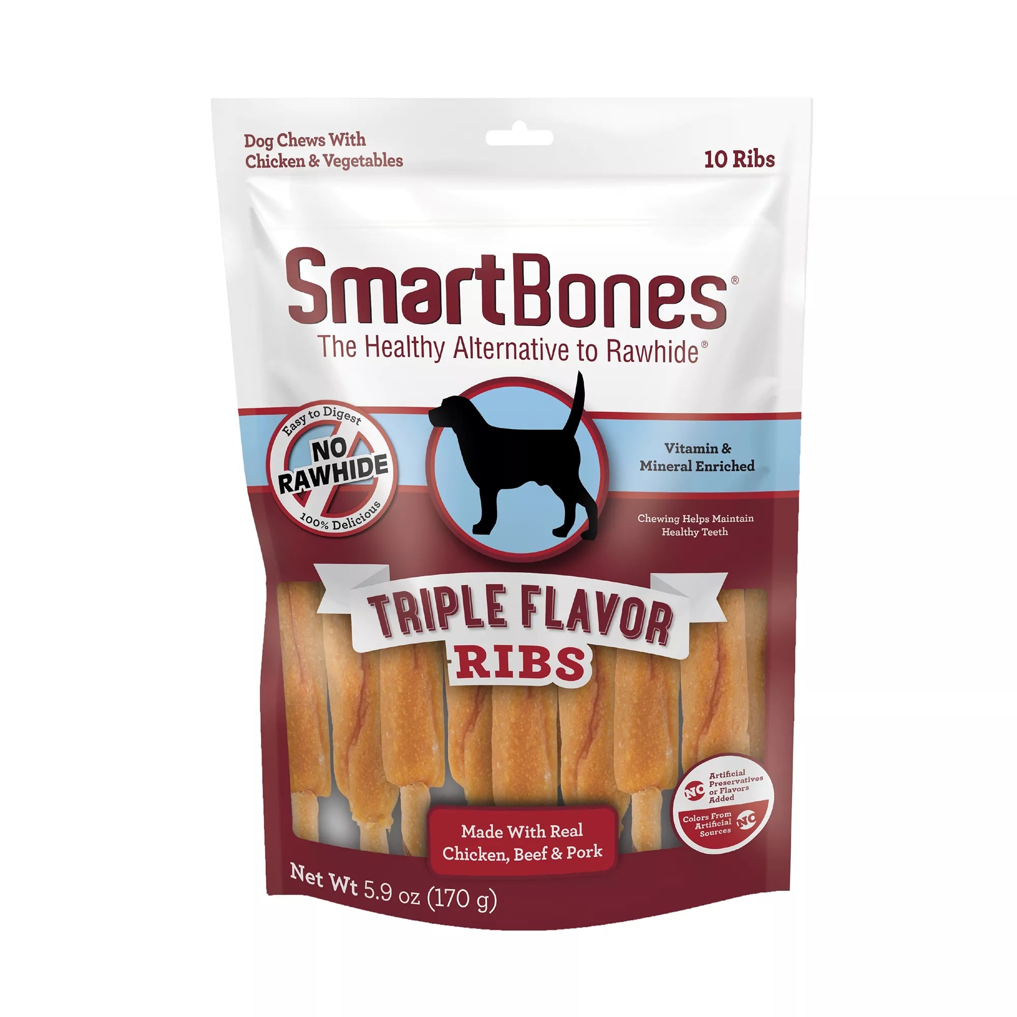 SmartBones Triple Flavor Ribs Dog Treat - Chicken, Beef & Pork