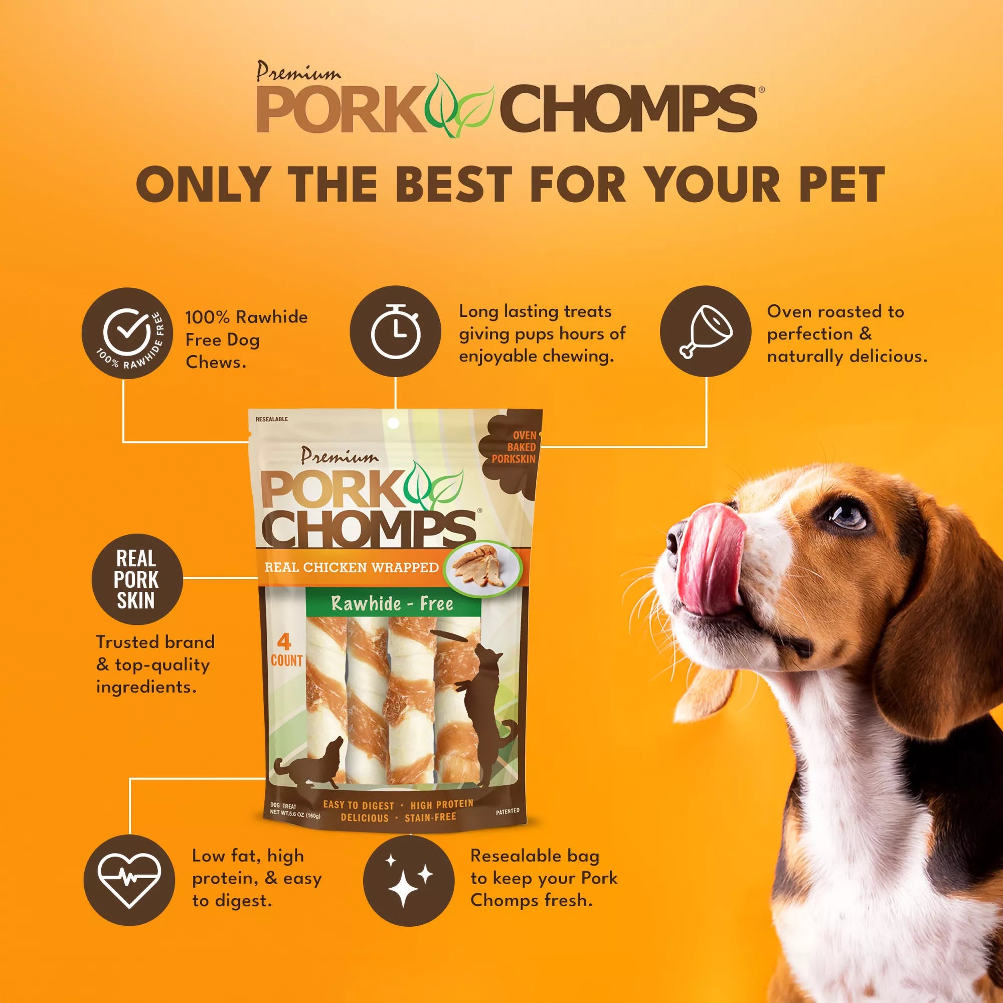 Pork Chomps Rawhide Free Chicken Wrapped Twists Dog Treat