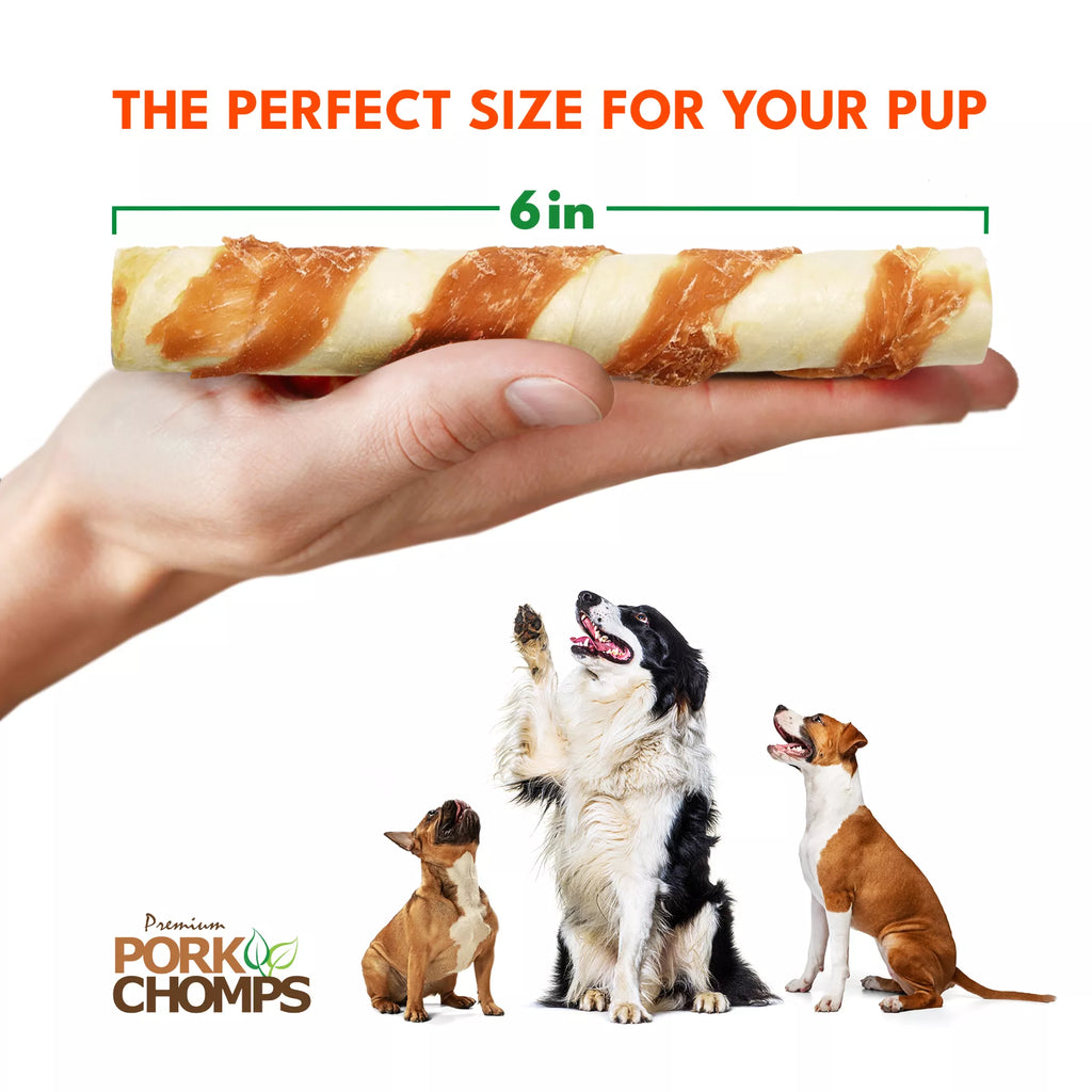 Pork Chomps Rawhide Free Chicken Wrapped Twists Dog Treat