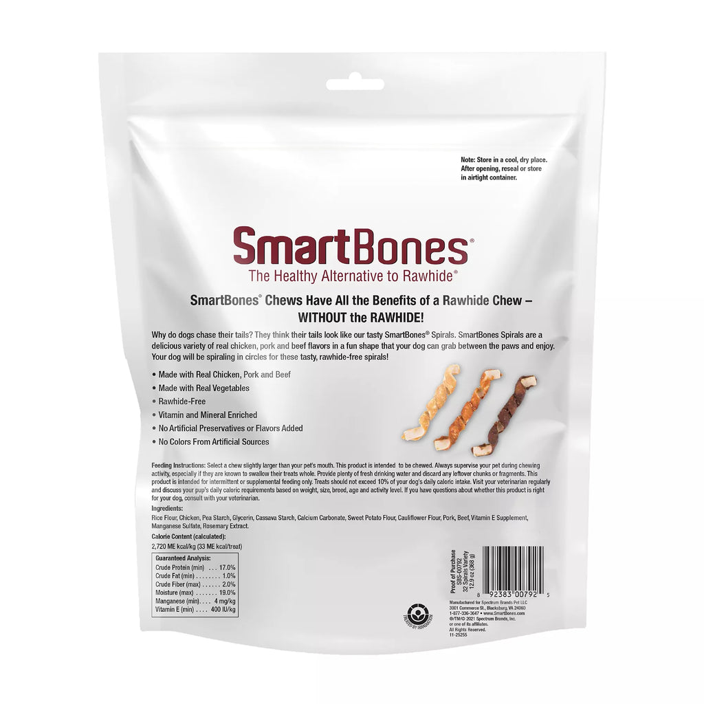 SmartBones Spirals Variety Dog Treat - Chicken, Pork & Beef