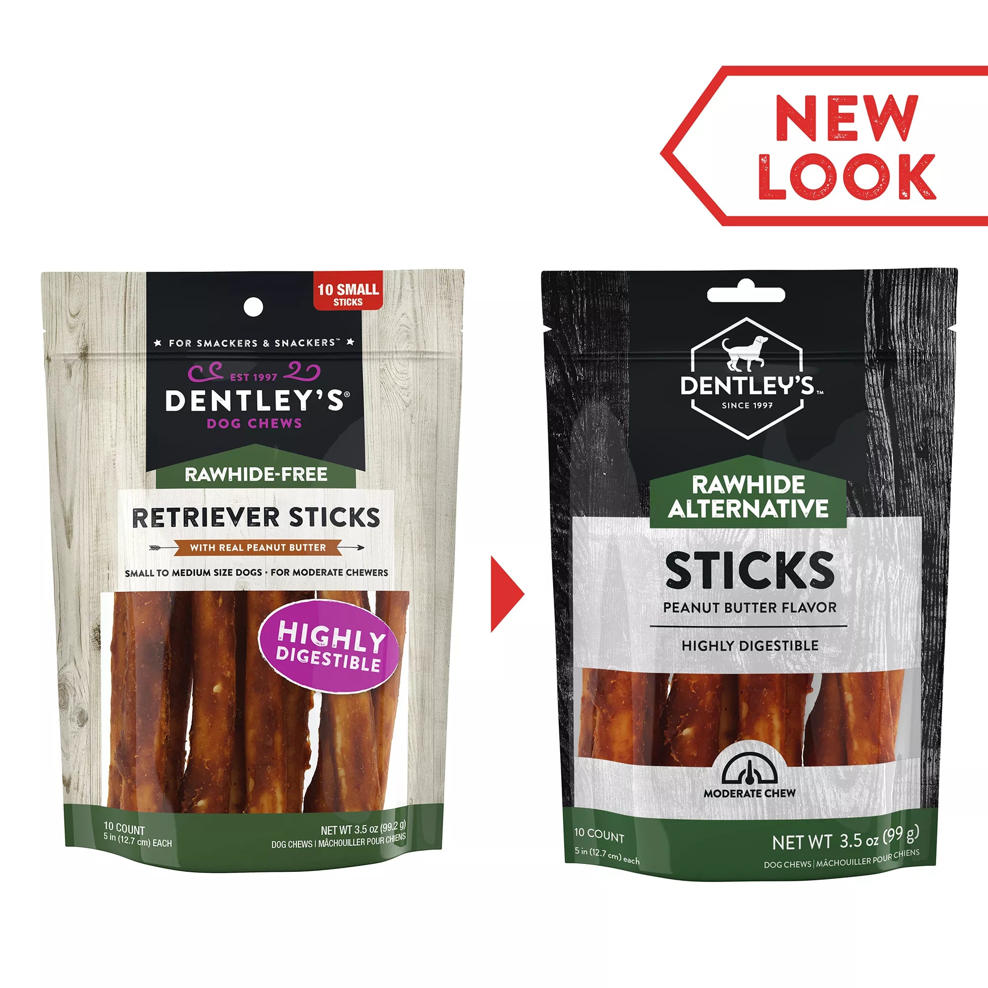 Dentley's Rawhide-Free 5" Retriever Sticks Dog Chew - Peanut Butter, 10 Count