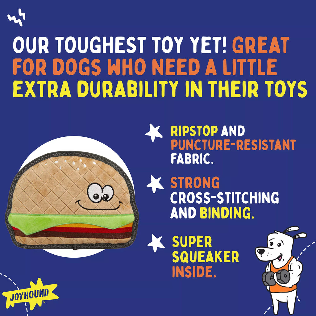 Joyhound Rip Roarin' Tough Hamburger Dog Toy - Tough Plush