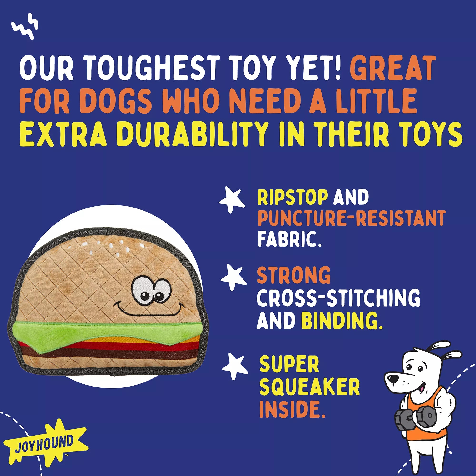 Joyhound Rip Roarin' Tough Hamburger Dog Toy - Tough Plush