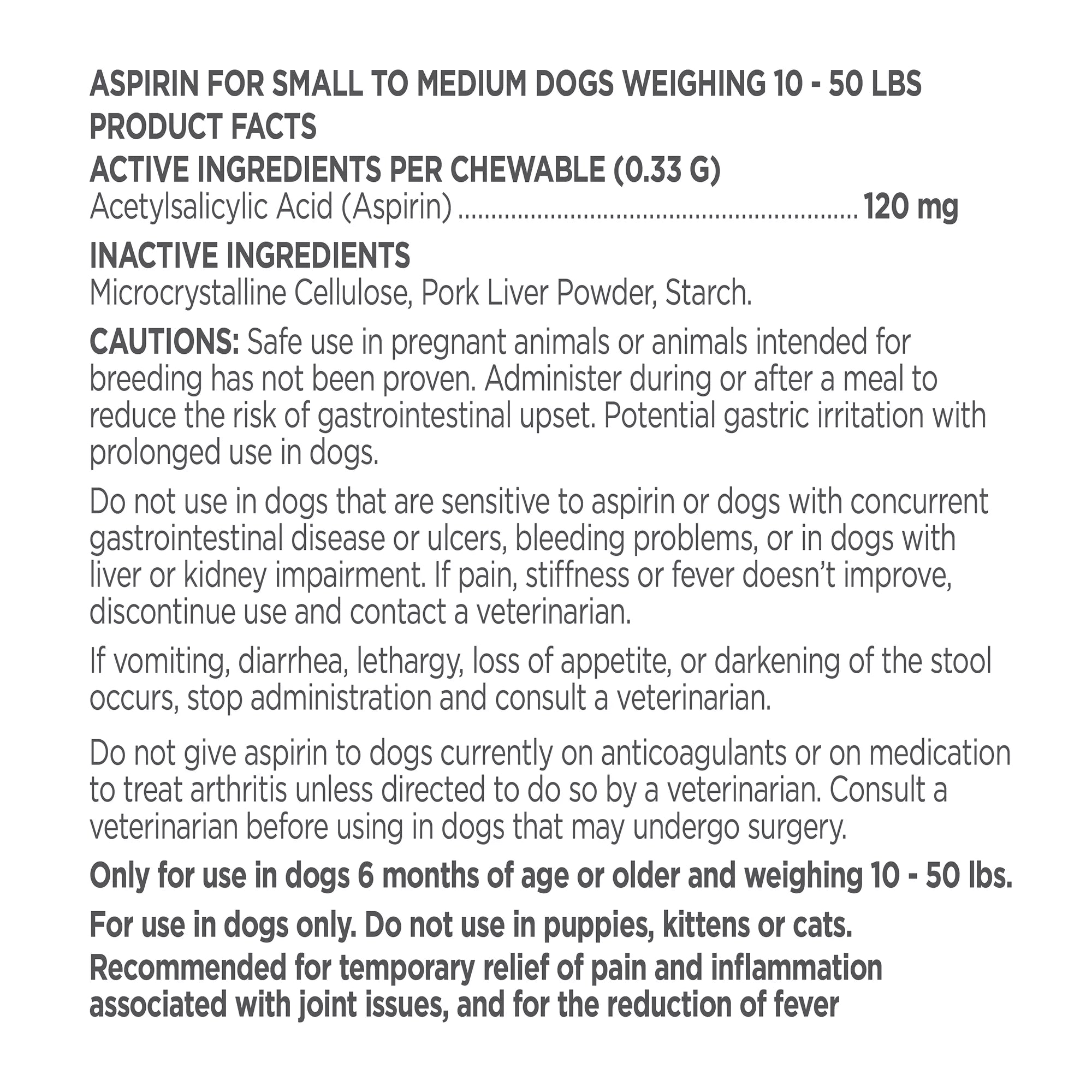 Vetality Canine Aspirin for Dogs - Pain Relief - Chewable Tablets